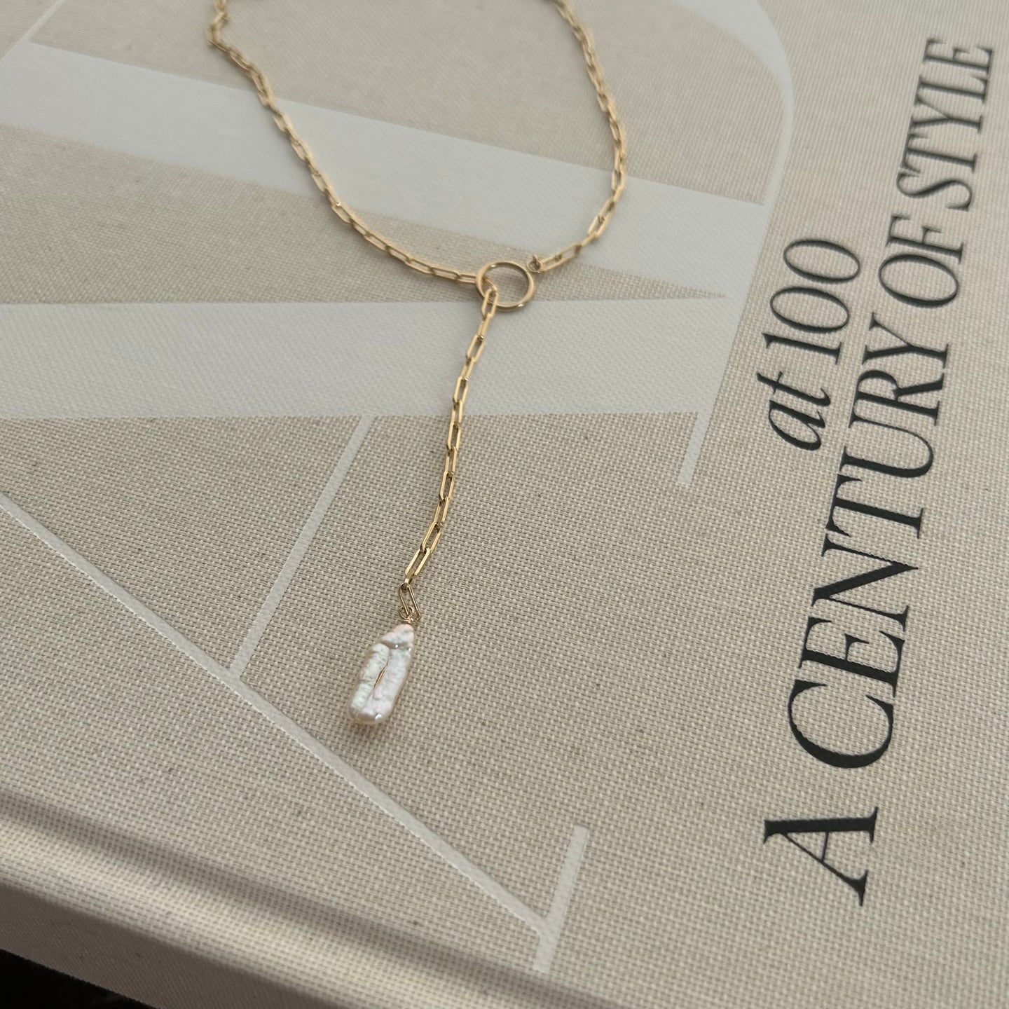 Biwa Pearl Lariat Necklace